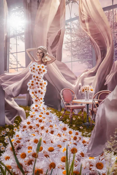 Beautiful woman in flower dress