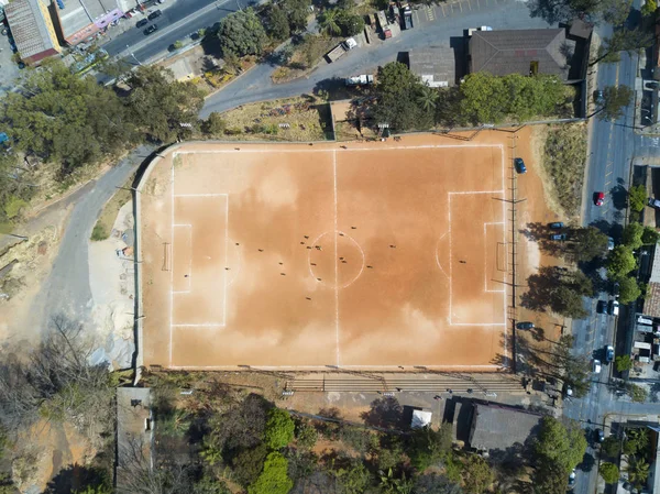 Simple football field. Top view, aerial photo.