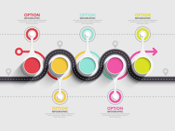 Modèle Infographique Emplacement Route Sinueuse Avec Une Structure Progressive Modèle — Image vectorielle