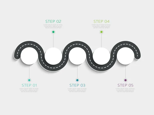 Modèle Infographique Emplacement Route Sinueuse Avec Une Structure Progressive Modèle — Image vectorielle