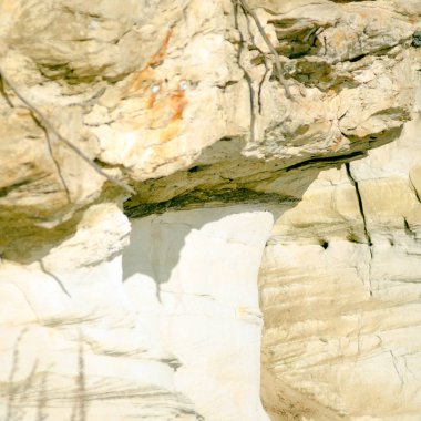 Arazinin erozyon türlerinin oluşumu ve ağaçların köklerini dikme başlangıcı ile nehrin kil uçurumu, yakın Yakutia kutup Tundra öğütülmüş.
