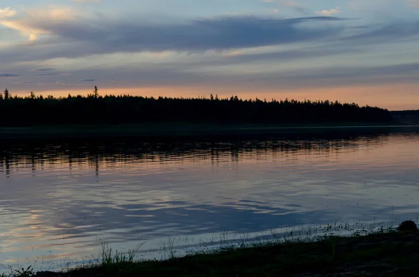 Coucher Soleil Bleu Vif Sur Les Rives Rivière Viluy Nord — Photo