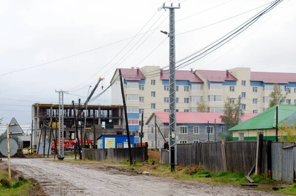 Construção Novo Edifício Vários Andares Norte Aldeia Yakutia Suntar Final — Fotografia de Stock