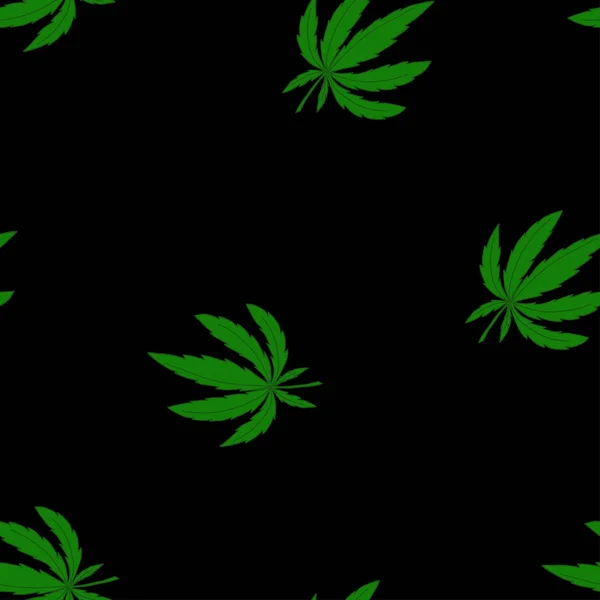Naadloze vector patroon met groene marihuana verlaat op zwart — Stockvector