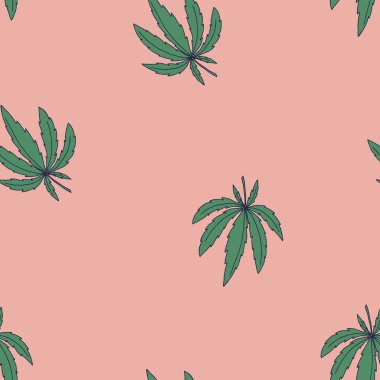 Pembe üzerinde yeşil esrar ile sorunsuz vektör desen bırakır