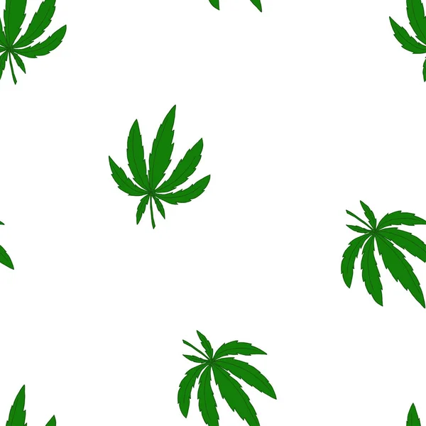 Patrón vectorial inconsútil con hojas de marihuana verde sobre blanco — Vector de stock