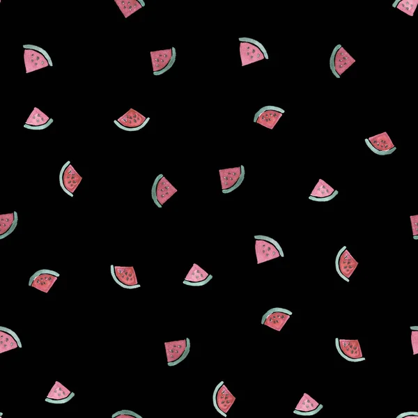 Seamless watercolour watermelon pattern on black — Stock Photo, Image