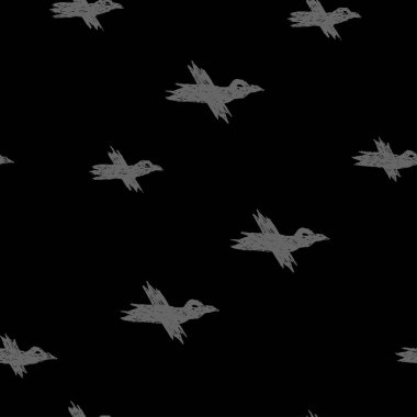Vektör Dikişsiz desen gri kroki kargalar siyah ile