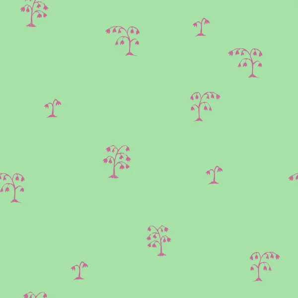 无缝矢量素描花图案粉红色绿色 — 图库矢量图片