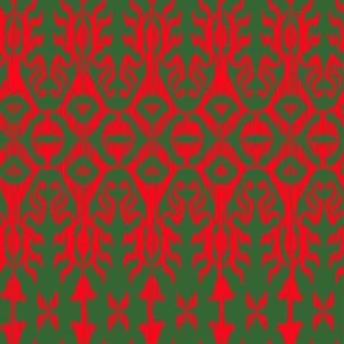 Vektör sorunsuz ikat desen geleneksel yeşil ve kırmızı