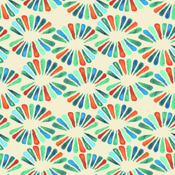 Seamless watercolour pattern with sweet retro 3-colours flowers — Stock Photo, Image