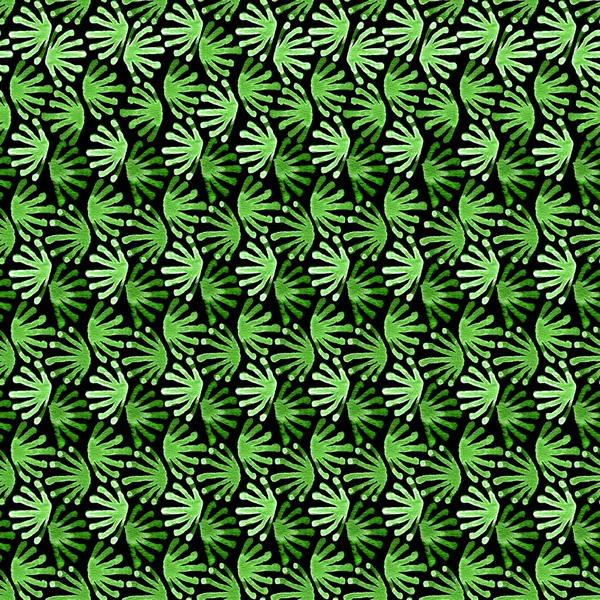 Seamless watercolour tile chaos floral pattern green on black — Stock Photo, Image