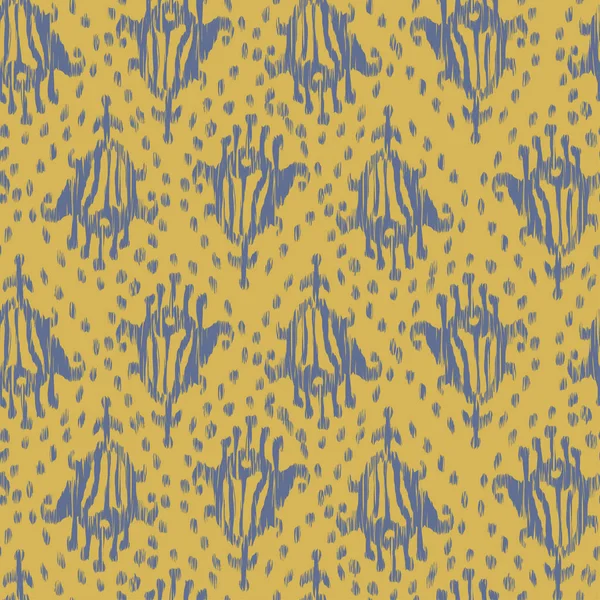 イカット ボヘミアン民族灰色と黄色シームレス パターン水彩スタイル。水彩イカット東洋の装飾品. — ストックベクタ