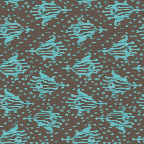 Ikat patrón bohemio sin costuras de color turquesa étnico y vector marrón en estilo acuarela. Acuarela ikat ornamentos orientales . — Vector de stock