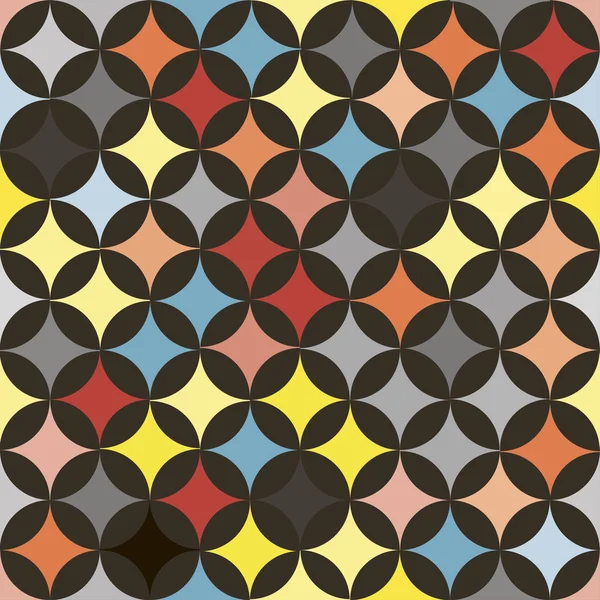 Patrón de baldosas retro sin costura vector abstracto con redondos geométricos textura colorida en negro — Vector de stock