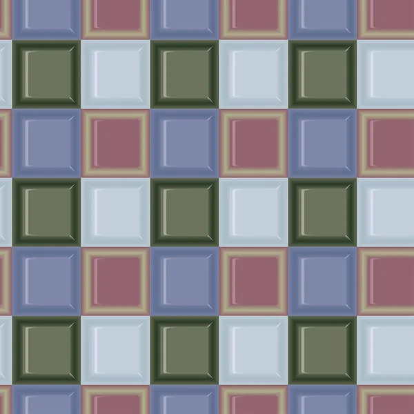 Vierkant gekleurd glas mozaic groen en blauw tegel naadloze vector patroon — Stockvector