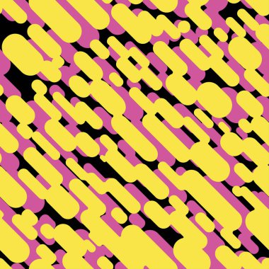 Çizgi film soyut sarı ve pembe çizgiler ve noktalar seamless modeli siyah renkli