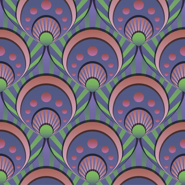 Gradiente vibrante conchas de hadas sin costura vector verde y lila patrón — Vector de stock