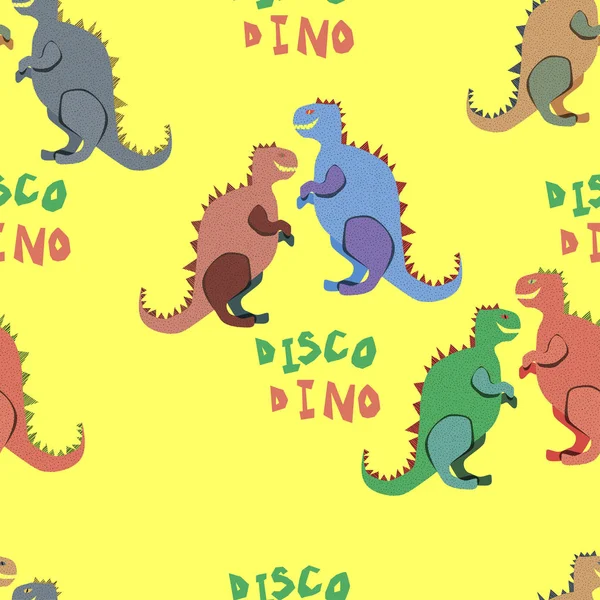 Sarı arka plan üzerinde renkli disko dinozorlar