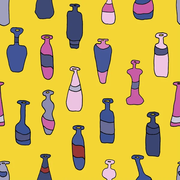 Flaschen in Ordnung farbige nahtlose gelbe Muster — Stockvektor