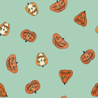 Cadılar Bayramı Balkabağı Dikişsiz retro desen vektör