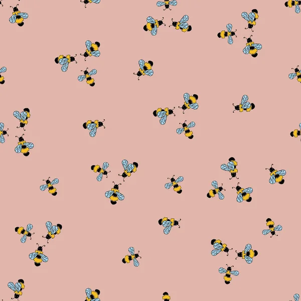 蜂黄色いベクトル シームレスなピンク柄 — ストックベクタ