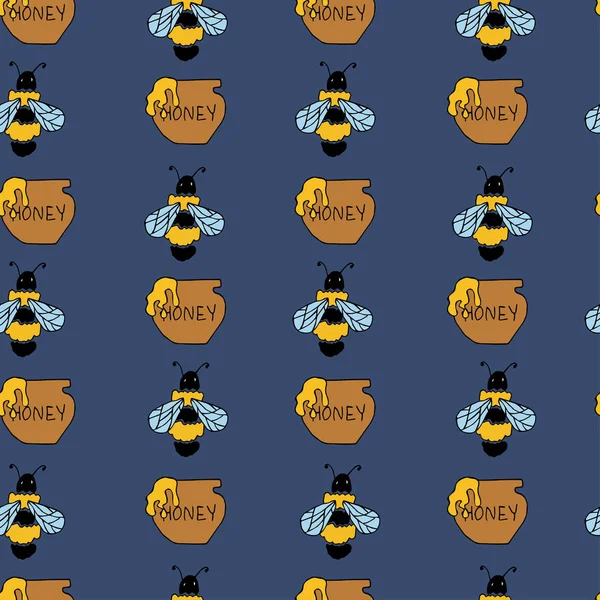 Abeja y miel inconsútil vector azul patter — Foto de stock gratuita