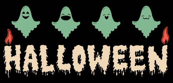 Bannière de bougies emoji d'Halloween fantômes de bande dessinée — Image vectorielle