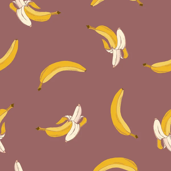 Patrón retro de plátanos coloreados vector natural — Vector de stock