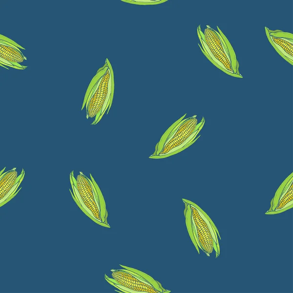 彩色玉米无缝矢量蓝图案 — 图库矢量图片