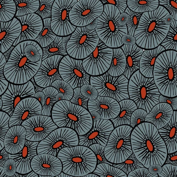 Surrealista magenta rebanadas kiwi vector patrón — Vector de stock