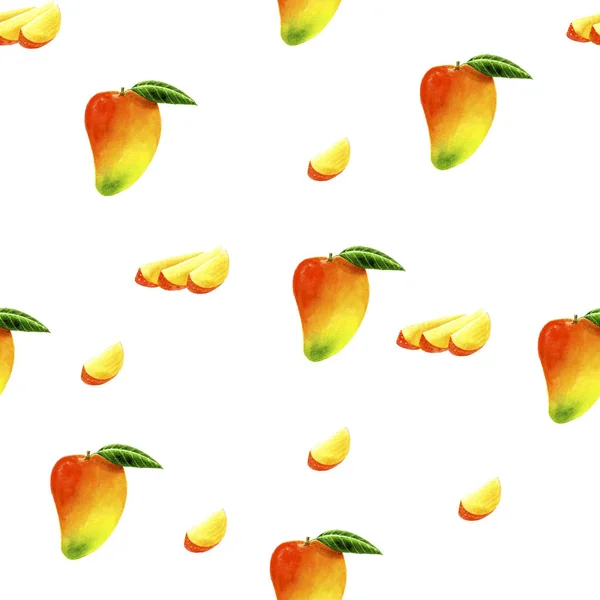 Акварель оригинальный манго с ломтиками узор — стоковое фото