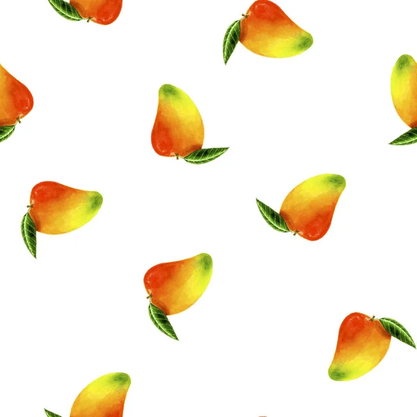 Watercolour mango pattern on black background — Stock Photo, Image