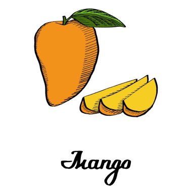 Beyaz arka plan posterüzerinde dilimler ile kaligrafi mango