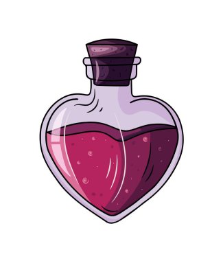 Sevgililer Günü aşk iksiri. Romantik, sihirli aşk, 14 Şubat konsepti. Vektör clipart, izole edilmiş arkaplan ile illüstrasyon.