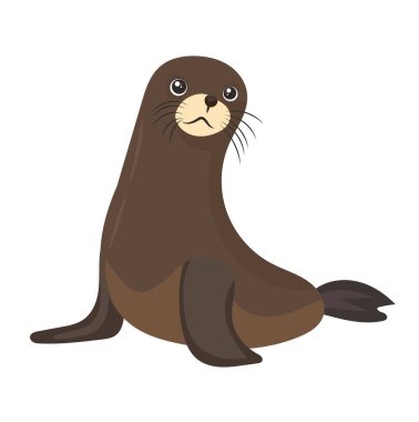 Şirin hayvan kürkü fok balığı. İzole edilmiş arkaplanda vektör clipart illüstrasyonu.