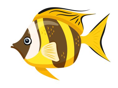 Şirin kelebek balığı. İzole edilmiş arkaplanda vektör clipart illüstrasyonu.