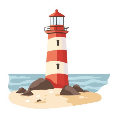 Deniz feneri. İzole edilmiş arkaplanda vektör clipart illüstrasyonu.