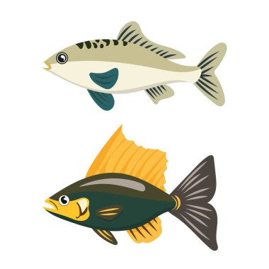 Balık. İzole edilmiş arkaplanda vektör clipart illüstrasyonu.