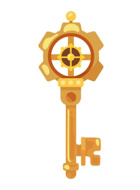 Steampunk anahtarı. Düz vektör, clipart illüstrasyonu beyaz arkaplanda izole edildi.