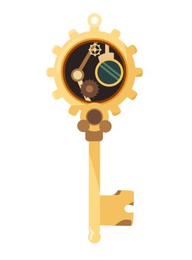 Steampunk anahtarı. Düz vektör, clipart illüstrasyonu beyaz arkaplanda izole edildi.