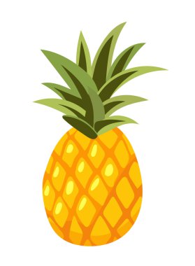 Ananas. Düz vektör, clipart illüstrasyonu beyaz arkaplanda izole edildi.