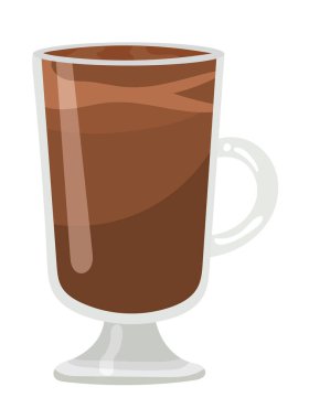 Bardakta sıcak çikolata. Düz vektör, clipart illüstrasyonu beyaz arkaplanda izole edildi.