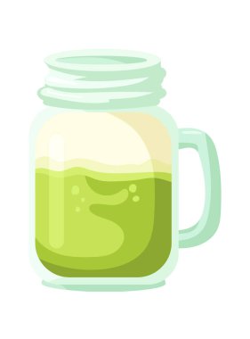 Matcha Latte. Düz vektör, clipart illüstrasyonu beyaz arkaplanda izole edildi.