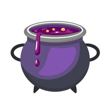 Cadıların Sihirli Kazanı, Cadılar Bayramı. Düz vektör, clipart illüstrasyonu beyaz arkaplanda izole edildi.