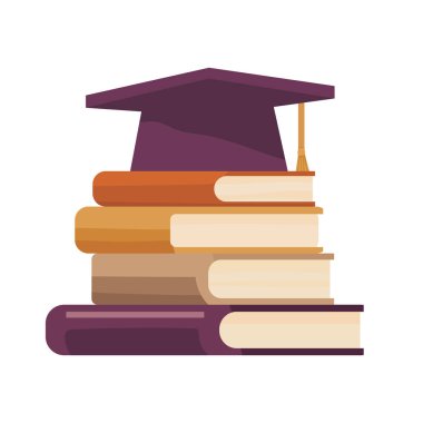 Kitap yığını ve bekarlığa veda şapkası. Düz vektör clipart, izole edilmiş arkaplan ile illüstrasyon.