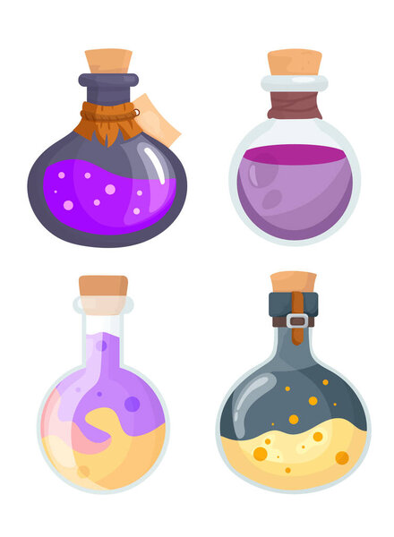 Magic potion, Halloween. Flat vector, clipart illustration isolated on white background.