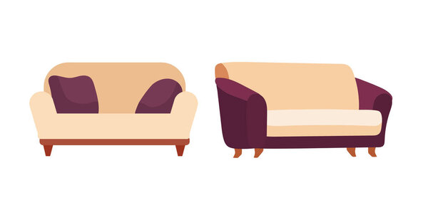 Sofa. Flat vector clipart, illustration with isolated background.