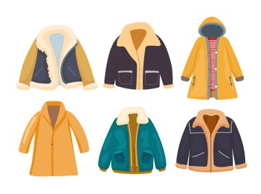 Sonbahar sıcak giysileri. Sonbahar, sonbahar. Düz vektör clipart, izole edilmiş arkaplan ile illüstrasyon.