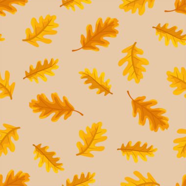 Meşe yaprağı. Güz, pürüzsüz bir şablon. Düz vektör clipart, izole edilmiş arkaplan ile illüstrasyon.